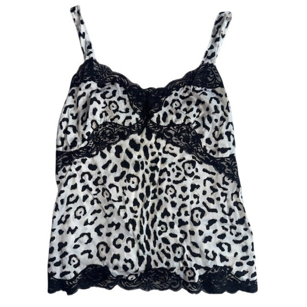 Leopard Print Lace Trim Camisole Top White Black Sleeveless V-Neck Tank